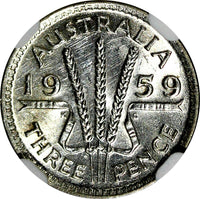 Australia Elizabeth II Silver 1959 3 Pence Threepence NGC MS62 KM# 57