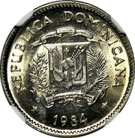 Dominican Republic Duarte 1984 MO 10 Centavos NGC MS65 Human Rights KM# 60 (14)