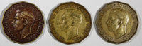 Great Britain George VI LOT OF 3 COINS 1950  3 Pence  KM# 873 (20 262)