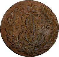 Russia CATHERINE II Copper 1766 MM 2 Kopecks  Krasny Mint,Moscow C# 58.5(14 928)