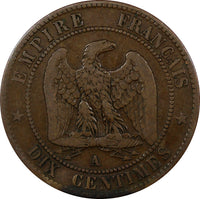 France  Napoleon III Bronze 1864 A 10 Centimes Paris Mint SCARCE KM# 798.1 (935)
