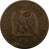 France  Napoleon III Bronze 1864 A 10 Centimes Paris Mint SCARCE KM# 798.1 (935)