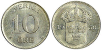 Sweden Gustaf V (1907-1950) Silver 1938 G 10 Öre UNC KM# 780 (22 075)