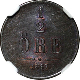 SWEDEN Carl XV 1867 1/2 Ore NGC MS63 BN LARGE DATE SCARCE 1 YEAR TYPE KM# 715(7)