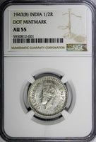India-British George VI Silver 1943 (B) 1/2 Rupee DOT NGC AU55 KM# 552 (001)