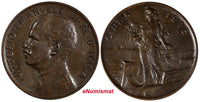 Italy Vittorio Emanuele III Bronze 1918 R 5 Centesimi Last Year aUNC KM# 42 (23)
