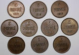 Finland Nicholas II Copper LOT OF 10 COINS 1915  5 Pennia KM# 15