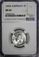 Australia George VI Silver 1943-S Shilling NGC MS62 BU KM# 39
