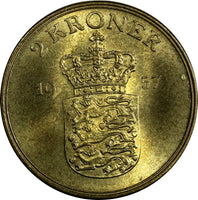 Denmark Frederik IX Aluminum-Bronze 1957 C S 2 Kroner GEM BU 31mm KM# 838.2 (50)