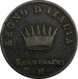 Italian States KINGDOM OF NAPOLEON Copper 1809 M 3 Centesimi C# 2.2 (18 853)
