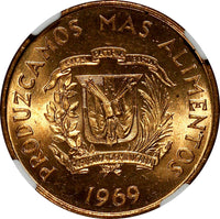 Dominican Republic Bronze 1969 1 Centavo NGC UNC DETAILS F.A.O. RED KM# 32 (015)