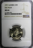 Gambia Copper-Nickel 1971 25 Bututs NGC MS64 OIL PALM KM# 11 (043)