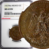 Mexico ESTADOS UNIDOS MEXICANOS Bronze 1927 Mo 2 Centavos NGC MS63 BN KM# 419(4)