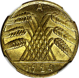 Germany 1924 A 10 Reichspfennig NGC MS66 TOP GRADED BY NGC  KM# 40 (049)
