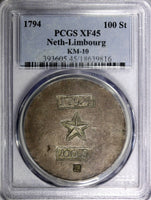 Netherlands French Siege Maastricht Silver 1794 100 St PCGS XF45 RARE KM# 10