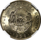 Romania 1956 50 Bani NGC MS65 25 mm 2 Years Type BU COIN KM# 86 (016)