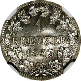 German BAVARIA Ludwig I Silver 1853 1 Kreuzer NGC MS66 1 GRADED HIGHEST KM799/72