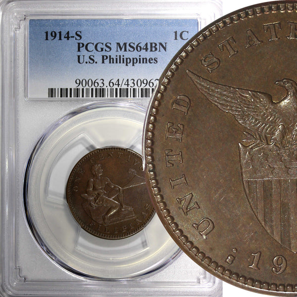 Philippines Bronze 1914 S 1 Centavo PCGS MS64 BN KM# 163 (12)
