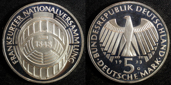 Germany - Federal Republic Silver 1973 G 5 Mark PROOF BU Flashy KM# 137 (23 218)