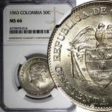 Colombia 1963 50 Centavos NGC MS66 Simon Bolivar TOP GRADED KM# 217 (014)