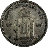 Sweden Oscar II Silver 1883 EB 25 Öre Large Letters VF Condition KM#739 (17 497)