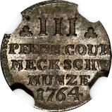 German MECKLENBURG-SCHWERIN Silver 1764 3 Pfennig NGC MS63 TOP GRADED KM#202(72)