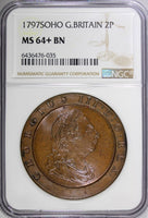 Great Britain SOHO George III 1797 2 Pence 41 mm NGC MS64+ BN RARE KM# 619 (35)