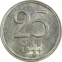 Sweden Gustaf V Silver 1944 G 25 Öre UNC  KM# 816 (22 027)