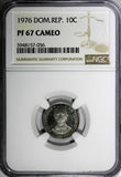 DOMINICAN REPUBLIC PROOF 1976 10 Centavos NGC PF67 CAMEO TOP GRADED KM# 42 (6)