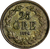 SWEDEN Oscar II Silver 1876 ST  25 Ore  KM# 738 (15 572)