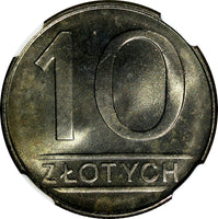 POLAND Copper-Nickel 1985 MW 10 Złotych NGC MS66 ONLY 1 GRADED HIGHEST Y# 152.1