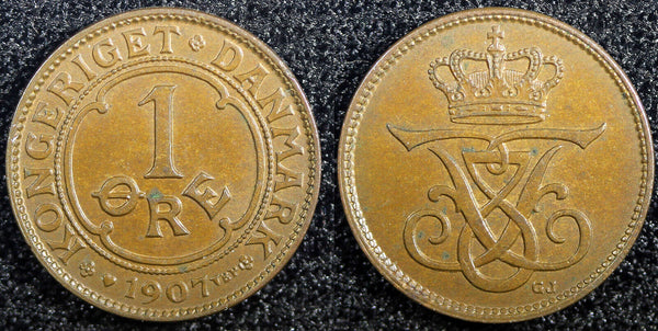 Denmark Frederik VIII Bronze 1907 1 Ore  KEY DATE Ch UNC KM# 804 (23 103)