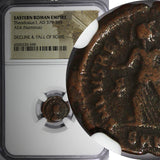 EASTERN ROMAN Theodosius I,AD 379-395 AE4 NUMMUS /Christian VICTORY ANGEL NGC(9)