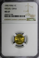 Peru 1985 1 Centimo General MIGUEL GRAU NGC MS67 TOP GRADED BY NGC KM# 291 (58)