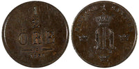 Sweden Oscar I Bronze 1858 1/2 Ore High Grade KM# 686 (20 796)