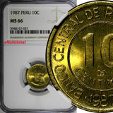 Peru 1987 10 CentimosGeneral MIGUEL GRAU NGC MS66 TOP GRADED BY NGC KM# 293(57)