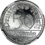 Germany, Weimar 1921 A 50 Pfennig NGC MS65 Berlin Mint TOP GRADED KM# 27 (044)