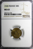 France Aluminum-Bronze 1928 50 Centimes NGC MS63  KM# 884