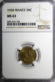 France Aluminum-Bronze 1928 50 Centimes NGC MS63  KM# 884