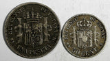 Spain Silver LOT OF 2 COINS 1883 Peseta ,1880 M 50 Centimos KM# 686,KM# 685(899)