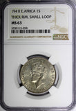 East Africa George VI Silver 1941 I Shilling NGC MS63 THICK RIM RARE KM#28.2 (8)