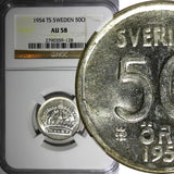 SWEDEN Gustaf VI Silver 1954 TS 50 ORE NGC AU 58 KM# 825 (128)