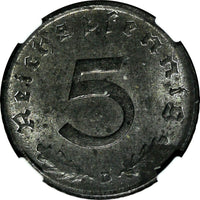 Germany, Third Reich Zinc 1947 D 5 Reichspfennig NGC UNC DETAILS KM# A105 (085)