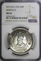 Morocco Mohammed V Silver AH1376//1956 500 Francs NGC MS62  Y# 54 (027)