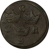 Sweden Copper 1655 1/4 Ore  C.R.S SCARCE KM# 211 (10 245)