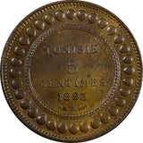 Tunisia Ali III Bronze AH1310//1893 A 5 Centimes BETTER DATE UNC KM# 221 ( 630)