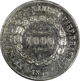 Brazil Pedro II Silver 1855 1000 Reis Mintage-311,770 KM# 465 (19 482)