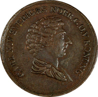 Sweden Carl XIV Johan Copper 1837 2/3 Skilling 24.4mm XF Cond. KM# 641 (18 118)