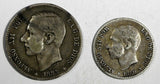 Spain Silver LOT OF 2 COINS 1883 Peseta ,1880 M 50 Centimos KM# 686,KM# 685(899)