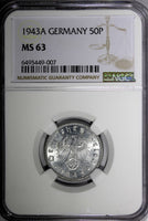 Germany - Third Reich 1943 A 50 Reichspfennig WWII Issue NGC MS63 KM# 96 (07)